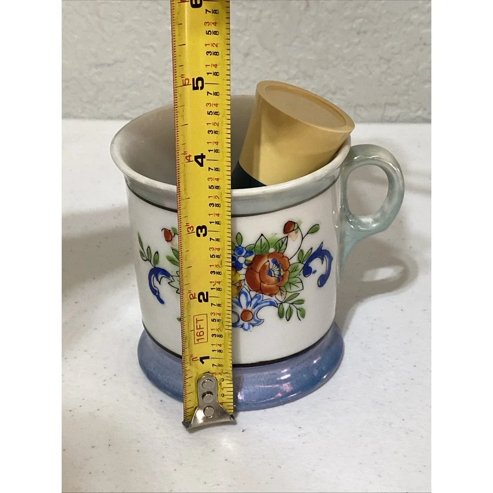 VTG Shaving Mug Kit Made In Japan Colored Flowers With Ever Ready Brush RARE